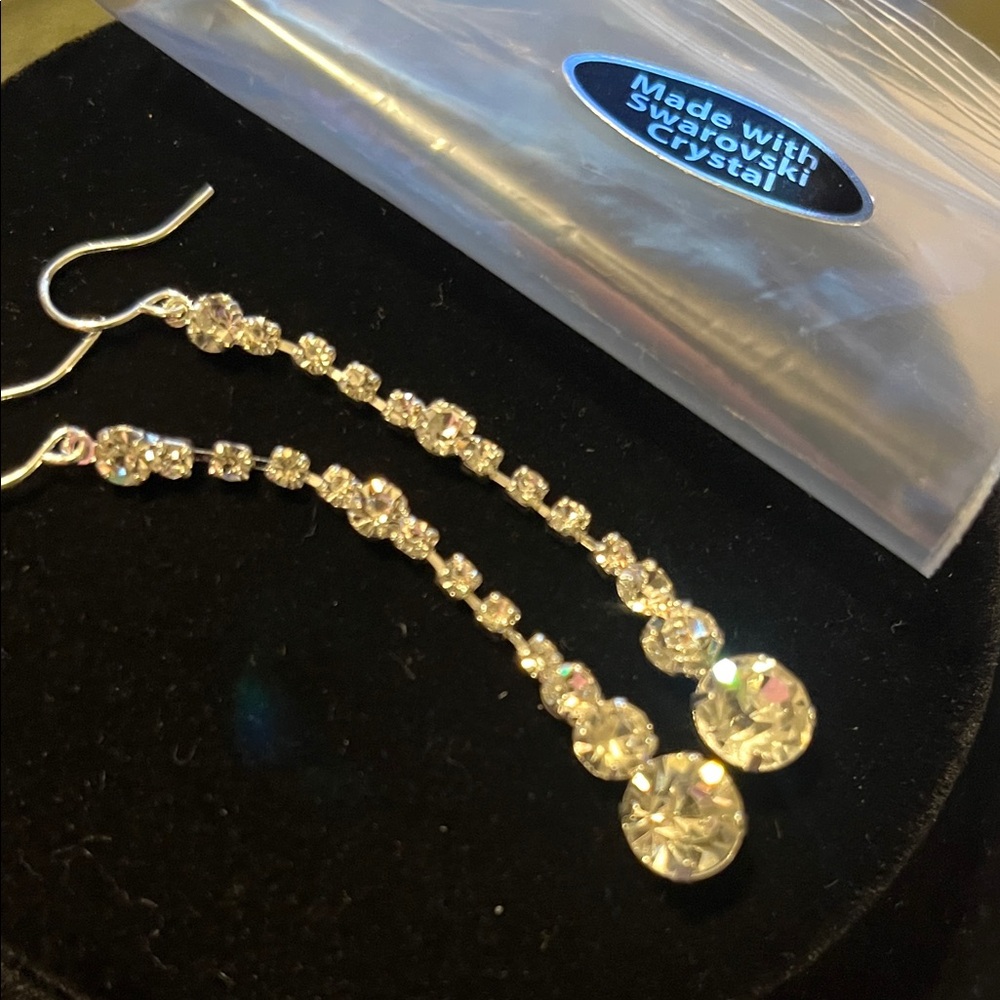 Elegant Silver Swarovski Crystal Drop Earrings